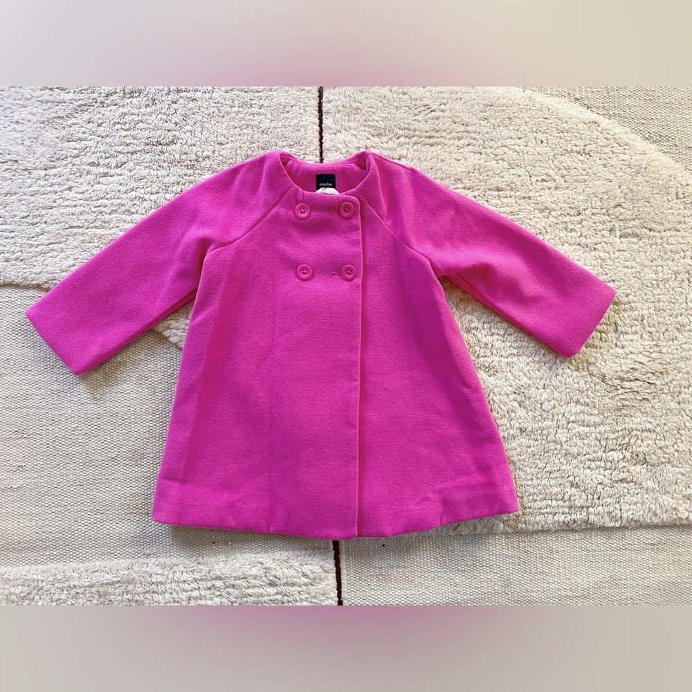 Baby GAP Bright Fuchsia Pink Double Breasted Bow Back Coat Holiday Winter 2-3T